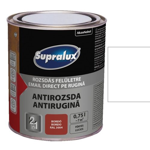Supralux Antirozsda - Fényes - 2,5 l, RAL 9010 tiszta fehér