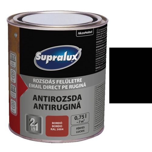Supralux Antirozsda - Fényes - 750 ml, RAL 9005 fényes fekete